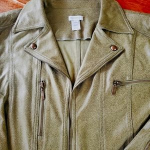 Multiples Women's 3XL Green Jacket w Faux Leather/Zippered Pockets/Front Zipper